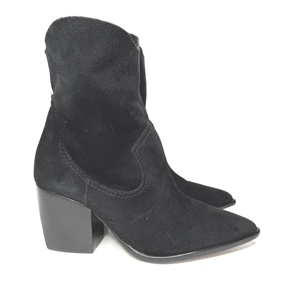 Schutz Boots Womens 9B Tessie Black Suede Western Ankle Pointed Toe Block Heel